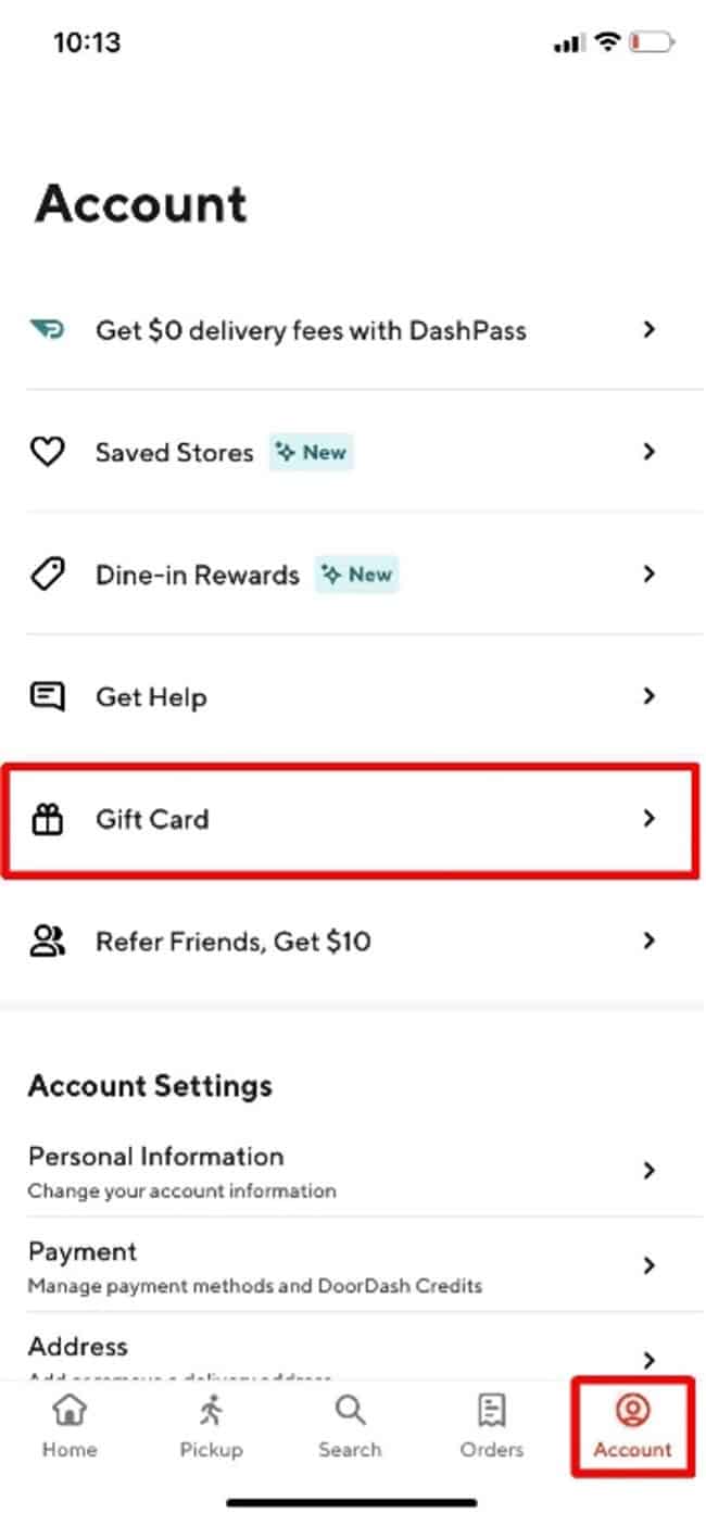 how to add a doordash gift card